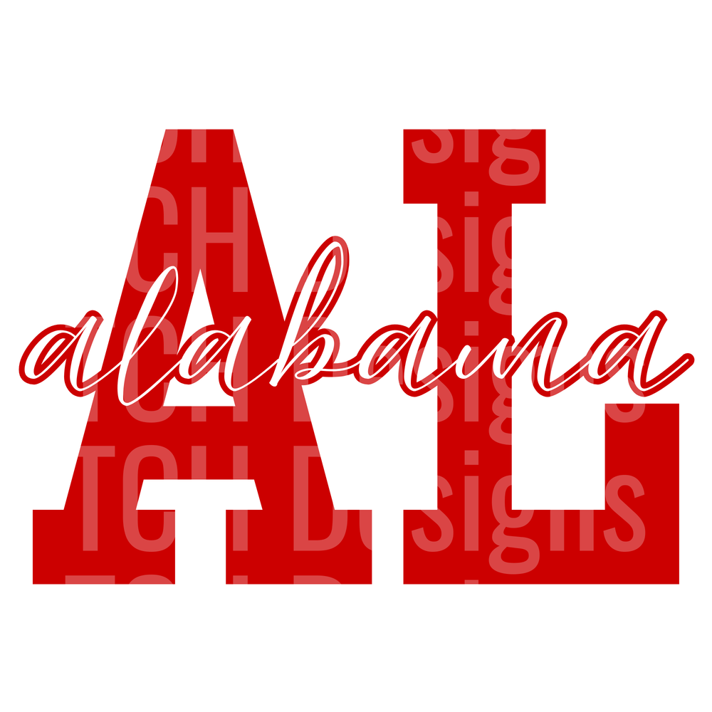 Alabama AL Bold Crimson Red Block Letter Script Design