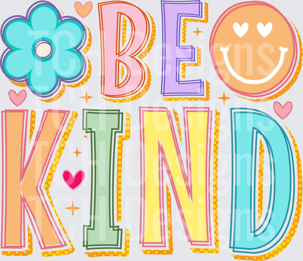 Be Kind Retro Groovy Pastel Letters Smiley Face Daisy