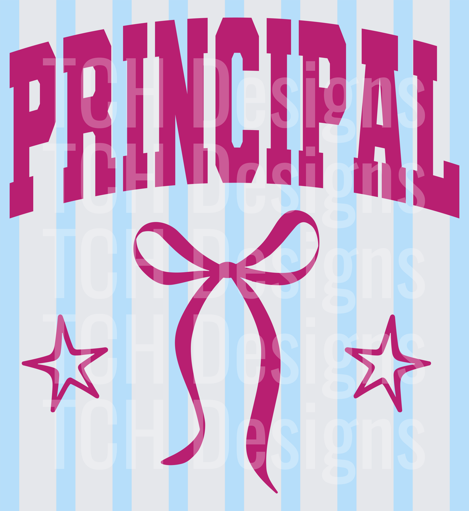 Principal Arched Varsity Text Bow Stars Striped Background