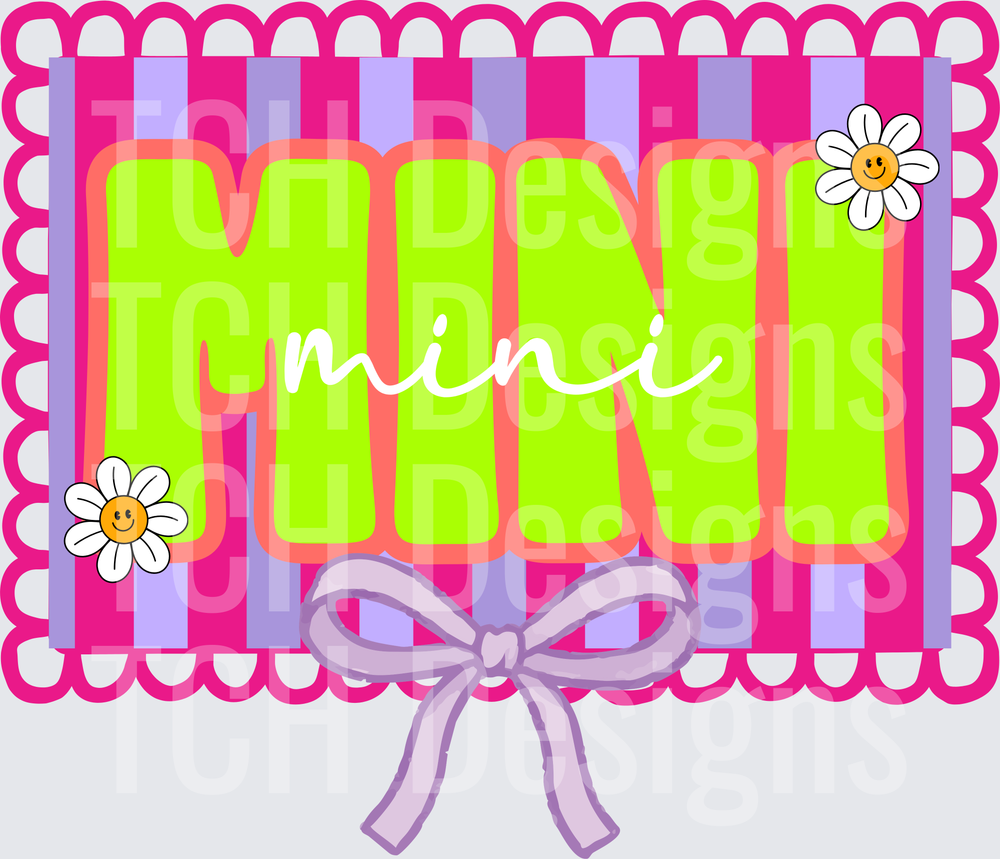 Mini Daisy Frame with Pink Striped Border and Purple Bow