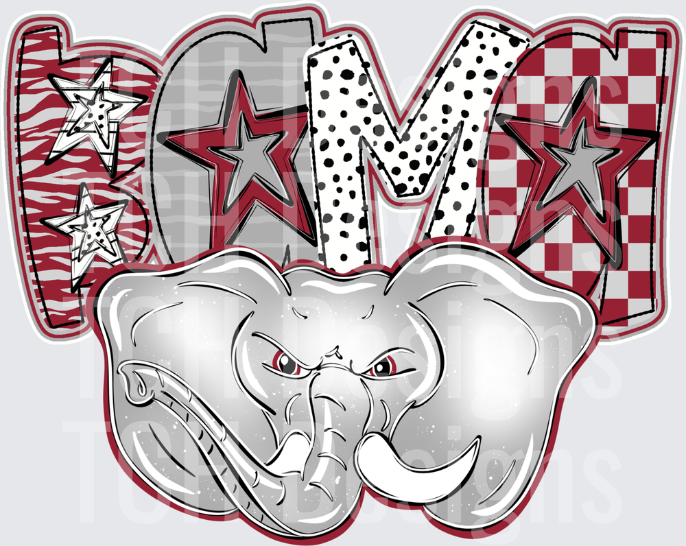 BAMA Crimson Tide Elephant Mascot Mixed Pattern Stars