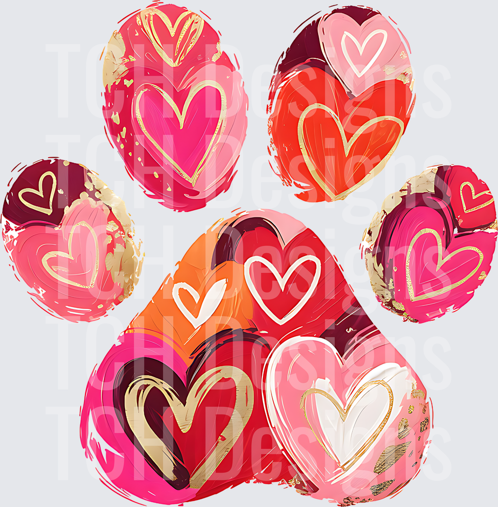 Valentine Heart Paw Print Brush Stroke Pink Gold Design