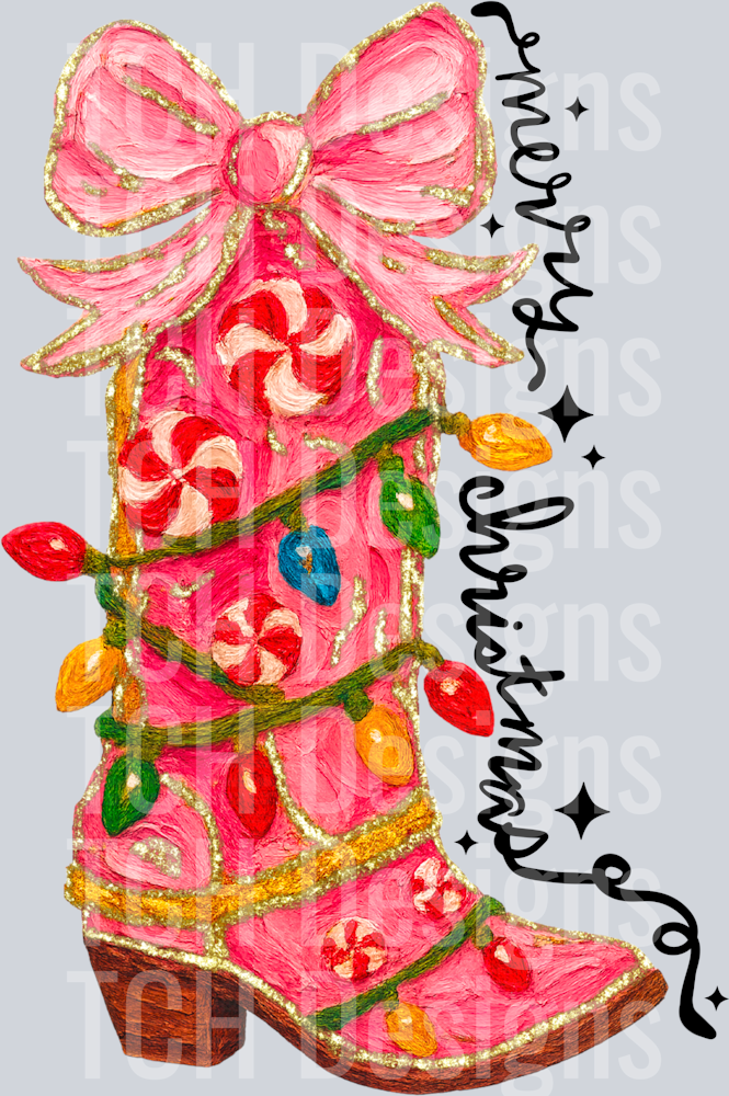Merry Christmas brushstroke cowgirl boot NOGLITTER