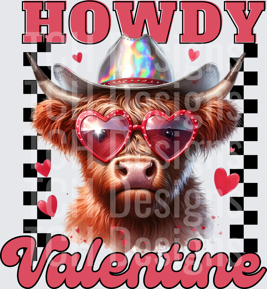Howdy Valentine Highland Cow Heart Sunglasses Cowboy Hat