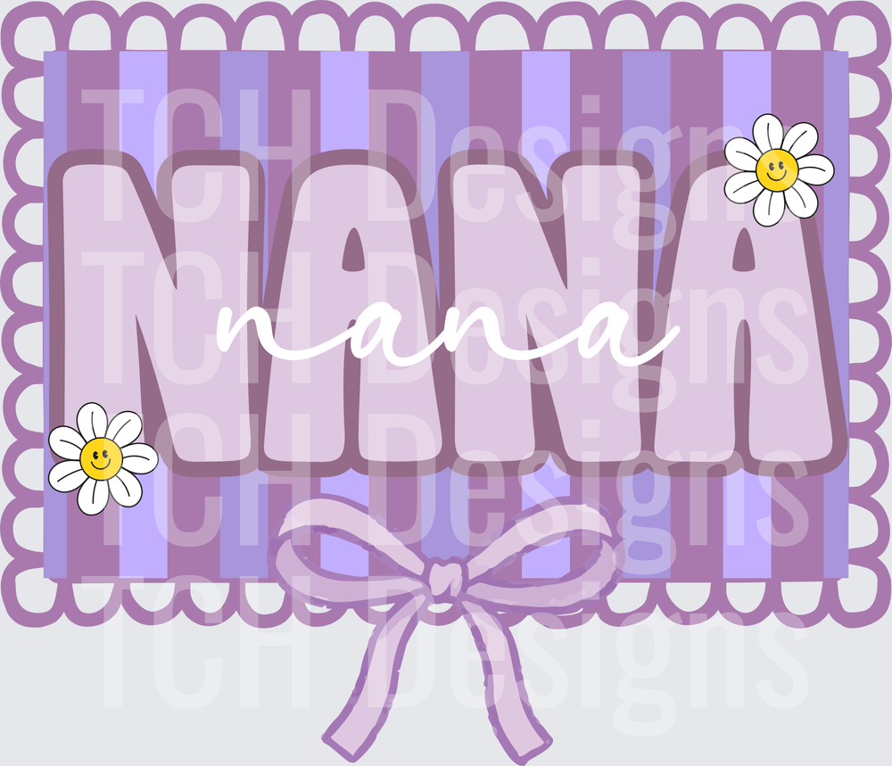 Mama Nana Purple Striped Frame with Daisies and Bow