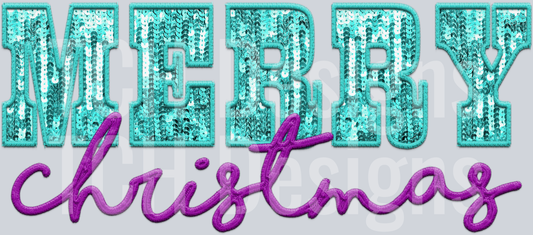 merry christmas sequins aqua purple