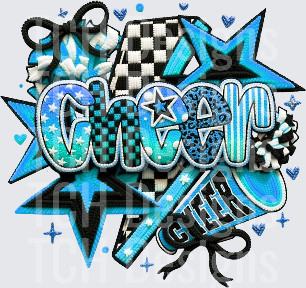 Turquoise Black Cheer Pom Pom Stars Hearts Bow Collage