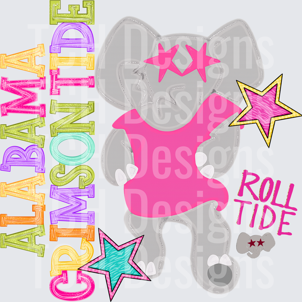 Alabama Crimson Tide Big Al Elephant Roll Tide Neon Stars