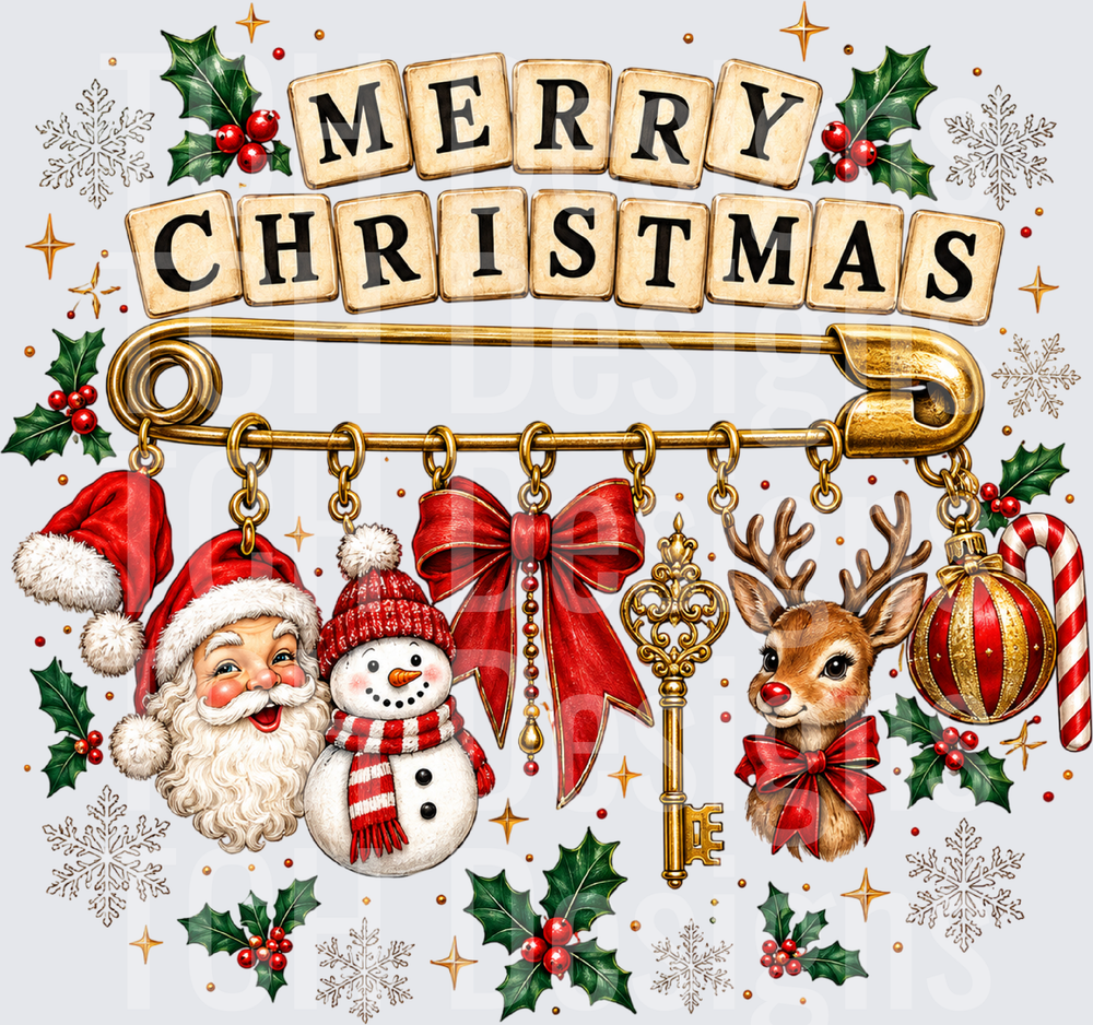 Merry Christmas Safety Pin Charm Bracelet