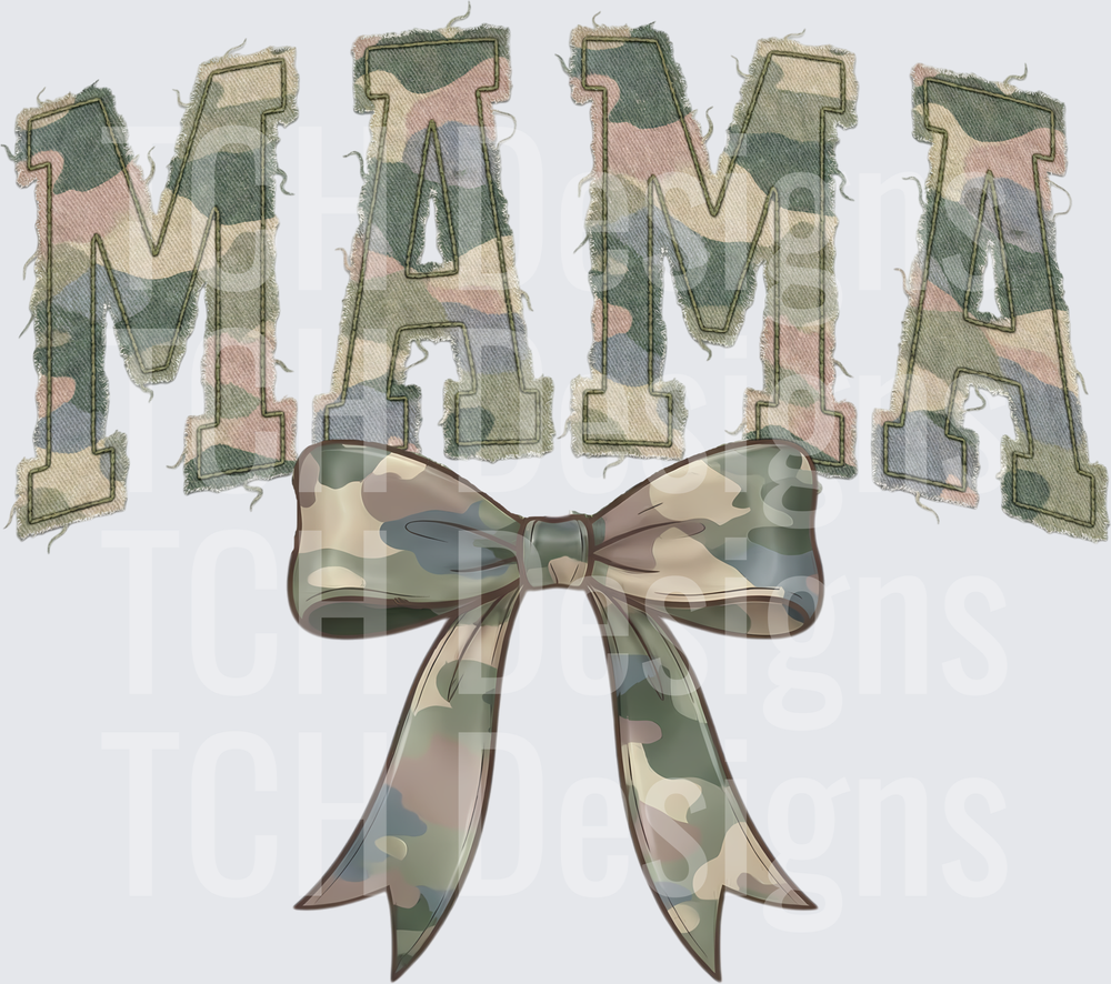 Camo Frayed Patch MAMA Letters with Camo Bow