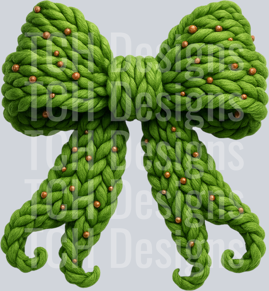 GREEN CHRISTMAS FAUX YARN BOW