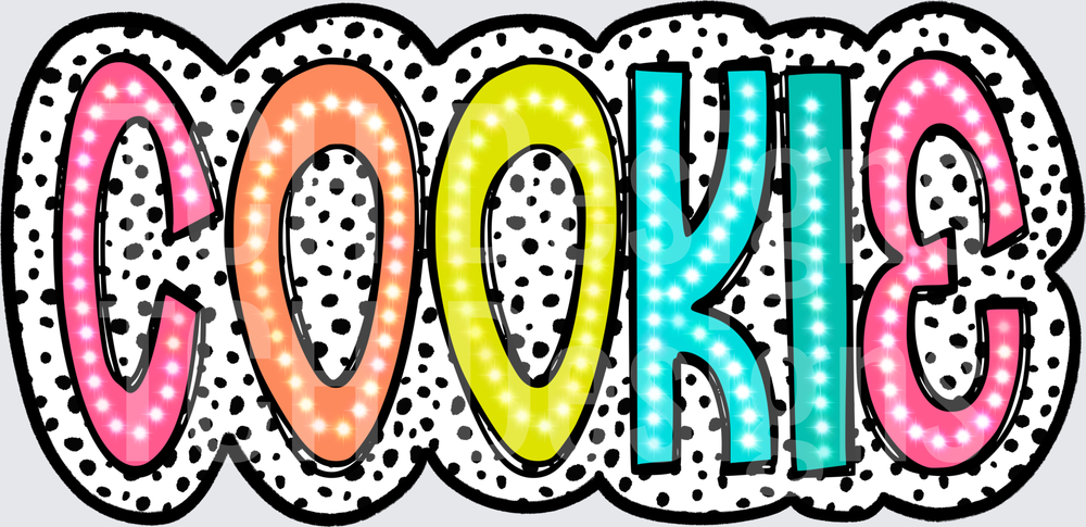 Colorful Marquee Light COOKIE Text Dalmatian Dot Background