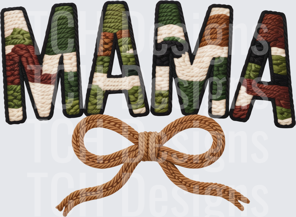 Mama Camo Embroidery Yarn Letters With Rope Bow