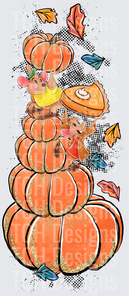 Cinderella Mice Jaq and Gus Fall Pumpkin Stack with Pie