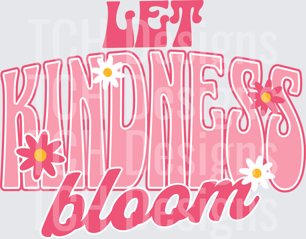 Let Kindness Bloom Retro Floral Pink Groovy Typography