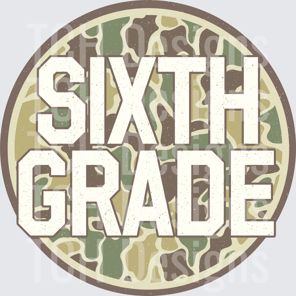 Sixth Grade Camo Circle Vintage Distressed Badge Design