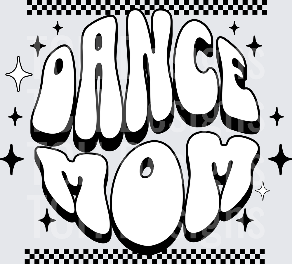 Dance Mom Retro Bubble Letter Graffiti Checkered Sparkle