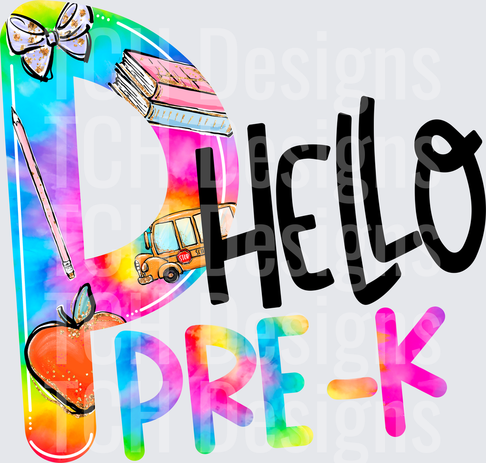 Hello Pre-K Tie Dye Letter P Back to School Design