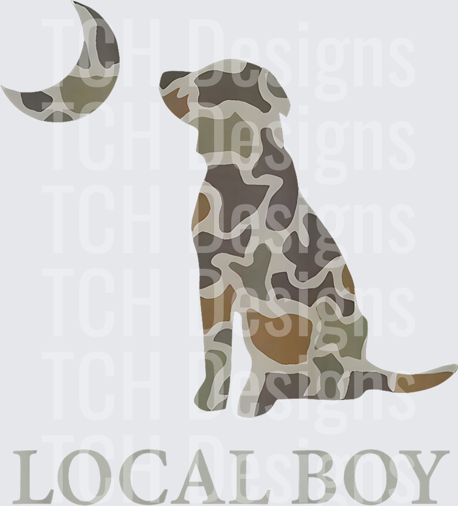 Camo Labrador Sitting Howling at Crescent Moon Local Boy