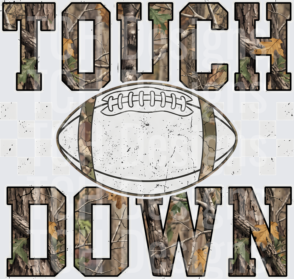 Touchdown Realtree Camo Football Distressed Varsity Letters