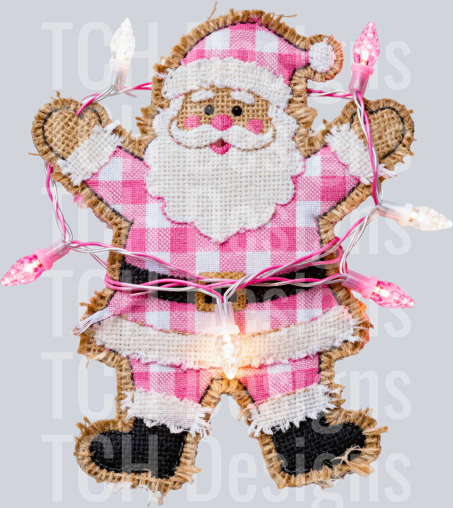 faux burlap pink santa with lights HWDS