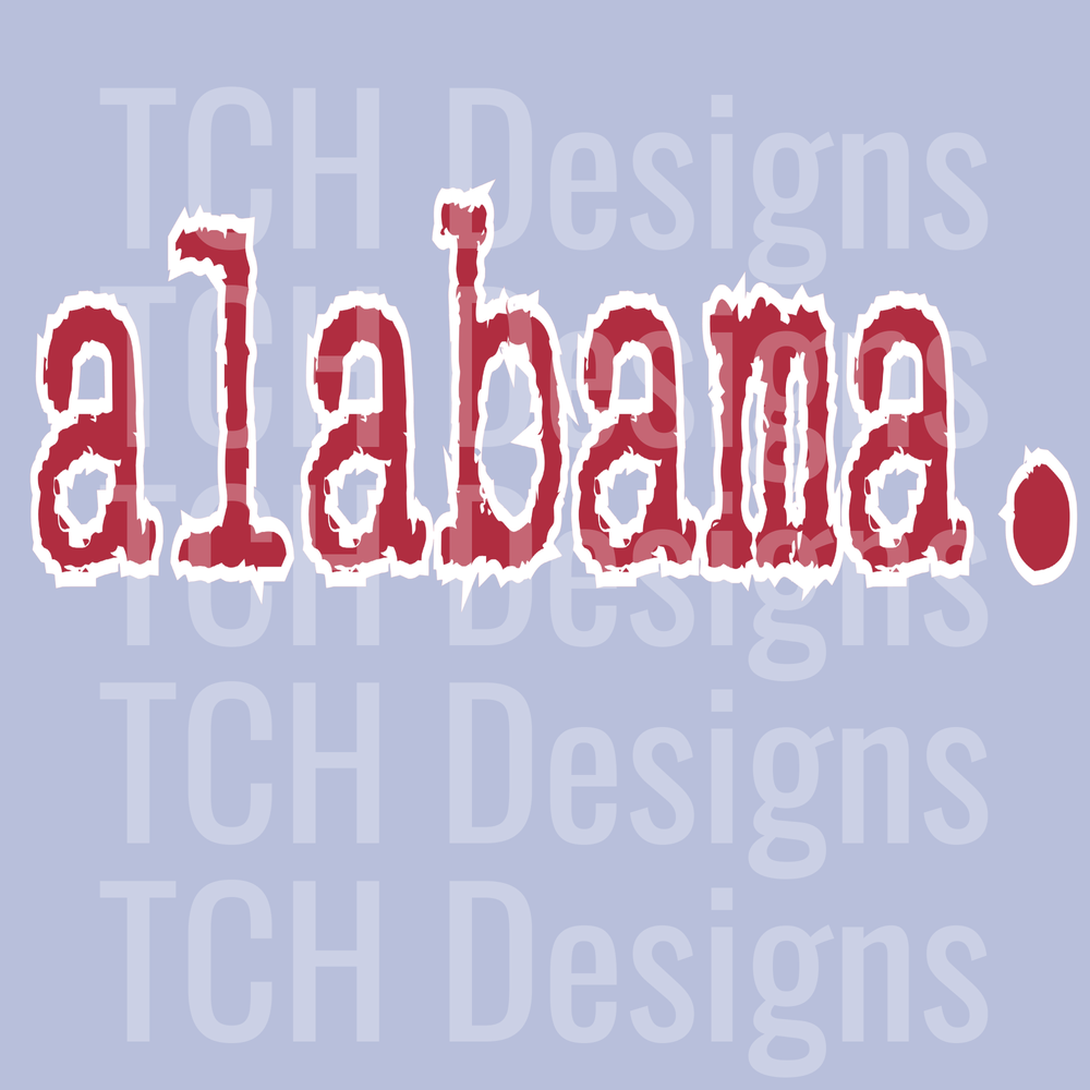 Alabama Distressed Red and White Bold Lowercase Text