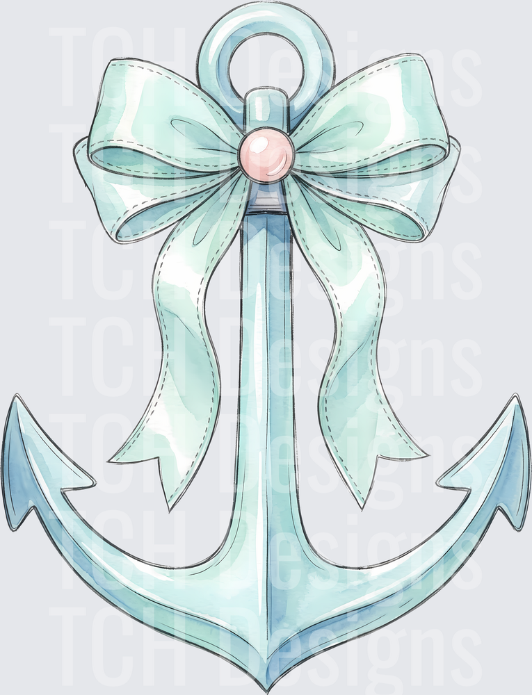 Nautical Anchor with Mint Green Bow and Pink Center