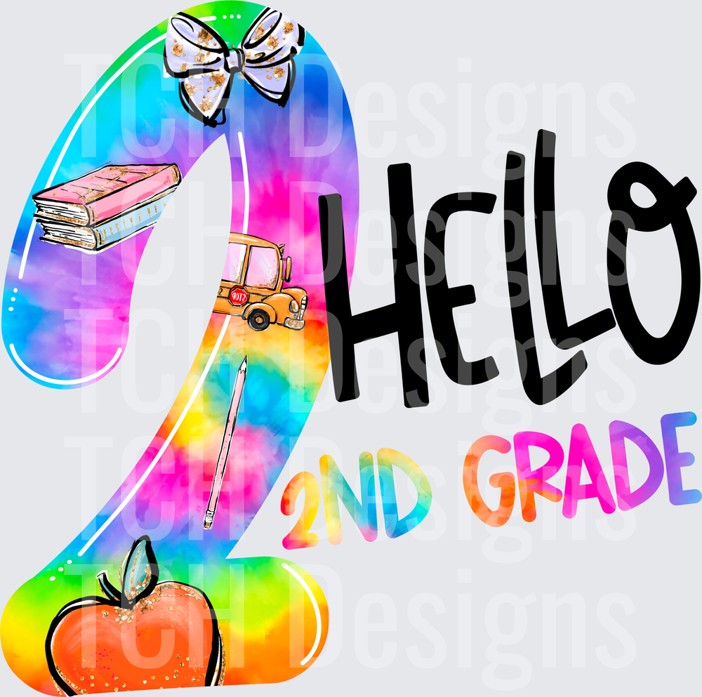 Hello 2nd Grade Tie Dye Number 2 Back to School Design
