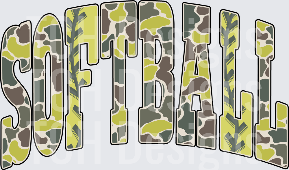 Camo Softball Arched Bold Letter Word Art