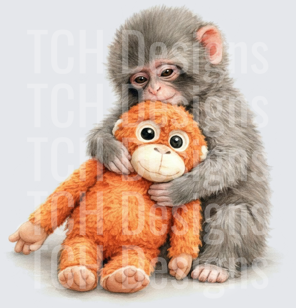 Cute Baby Japanese Macaque Hugging Orange Monkey Plush Toy