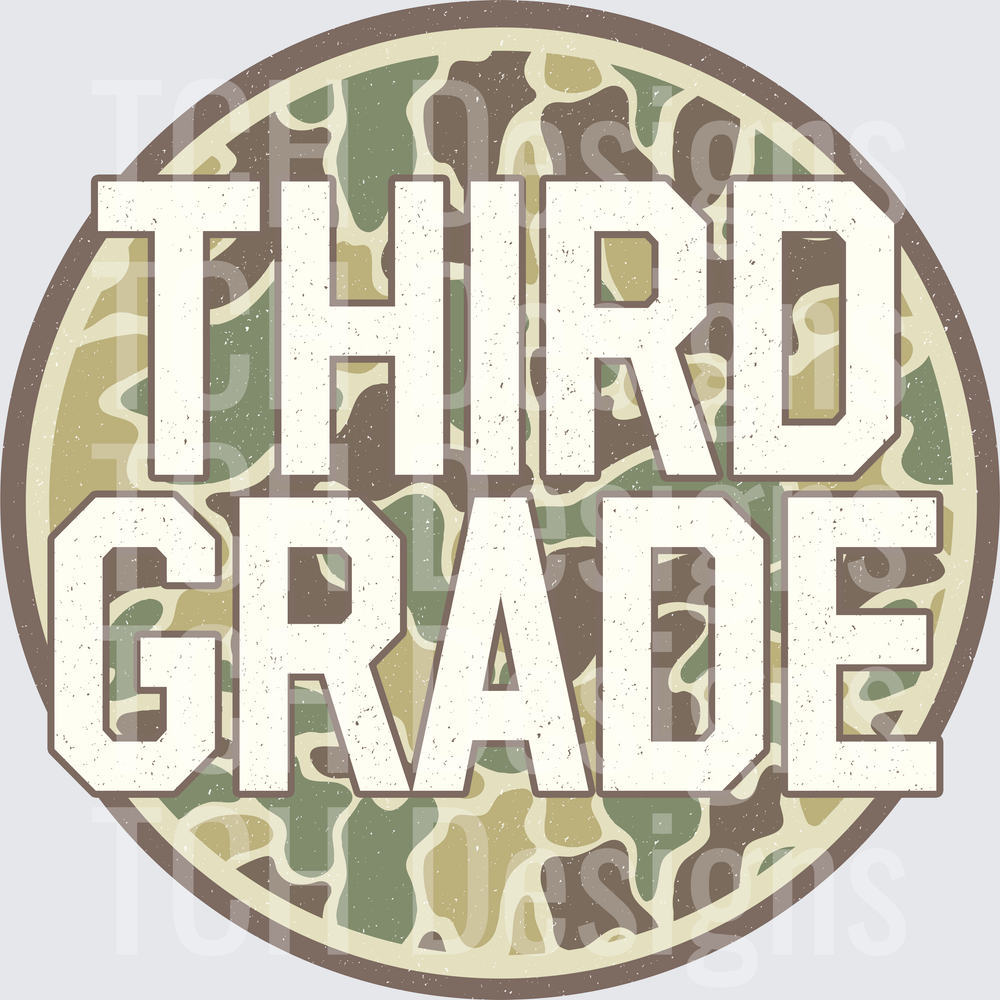 Third Grade Distressed Camo Circle Badge