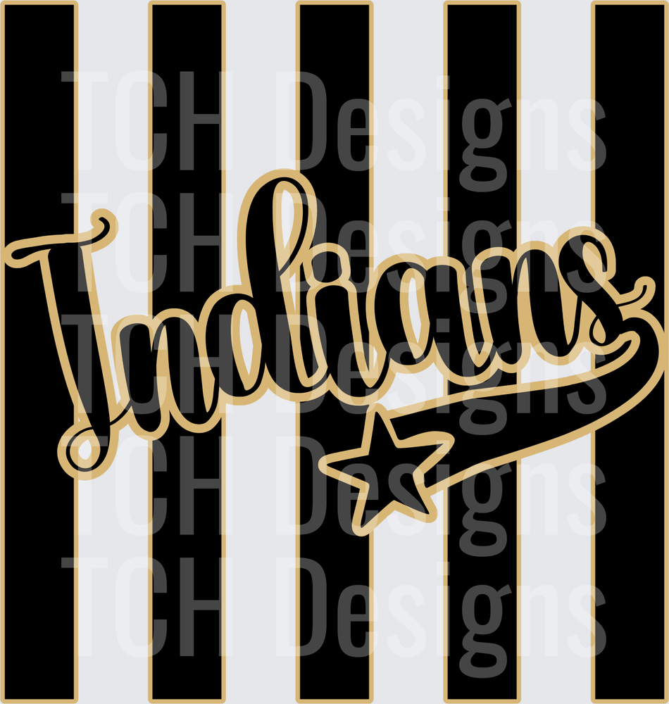 Indians Script Logo Black Gold Stripes Star Swoosh