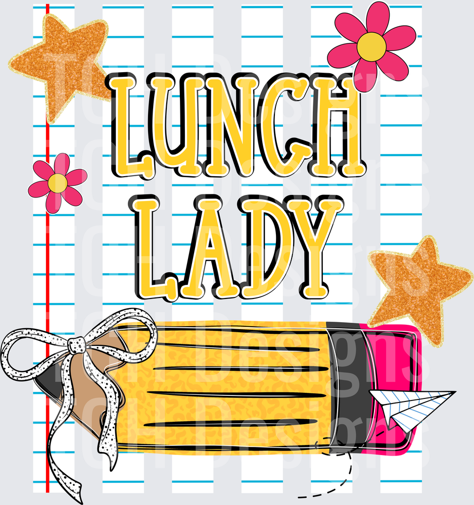 Lunch Lady Bold Text Pencil Stars Flowers Notebook Design