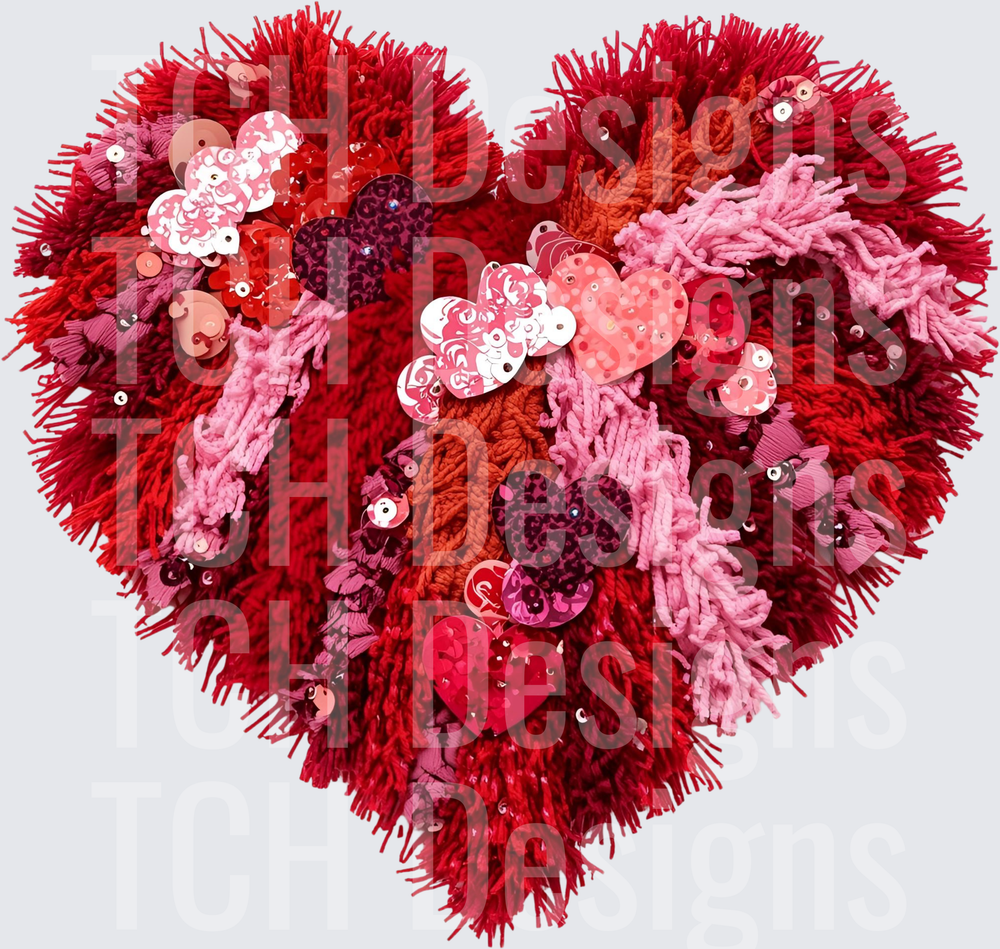 Fluffy Yarn Heart with Mini Hearts and Sequins Valentine