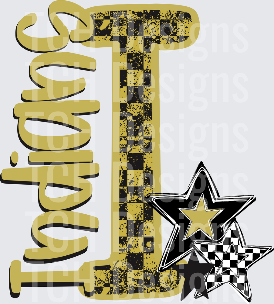 Gold Black Checkered Indians Letter I with Stars