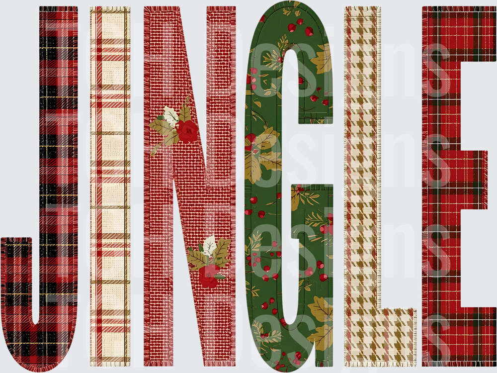 Jingle Mixed Plaid Flannel Patchwork Christmas Typography