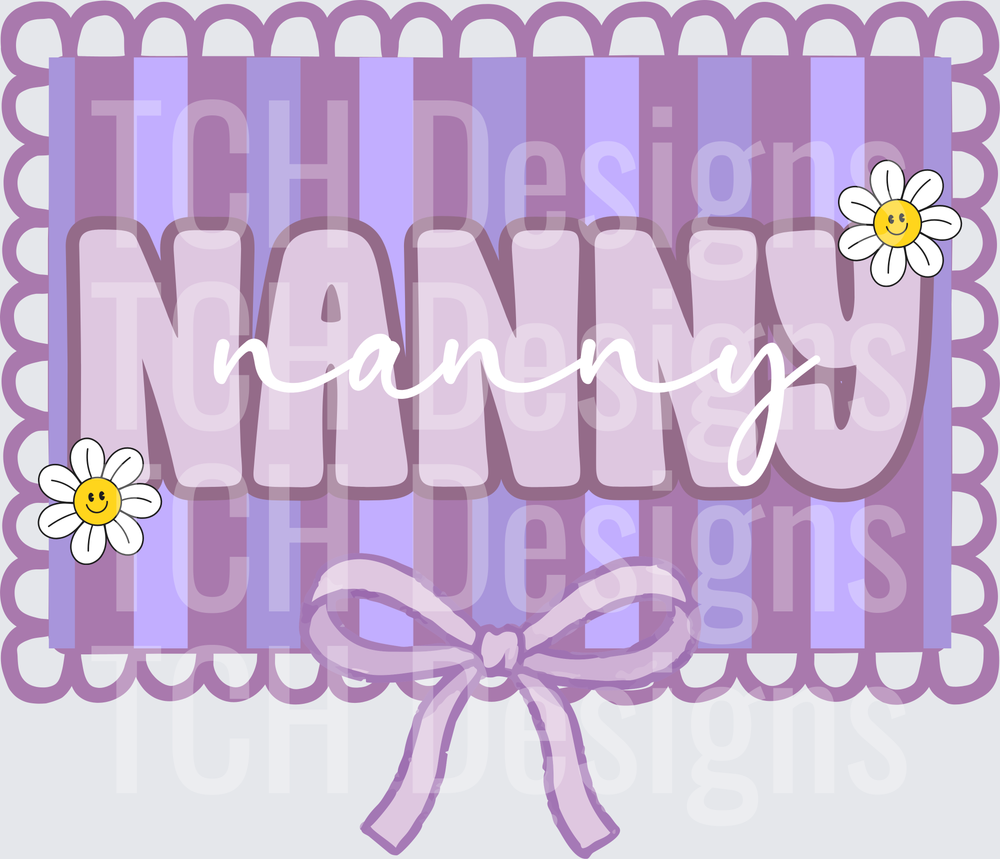 Nanny in Purple Striped Frame with Daisies and Bow