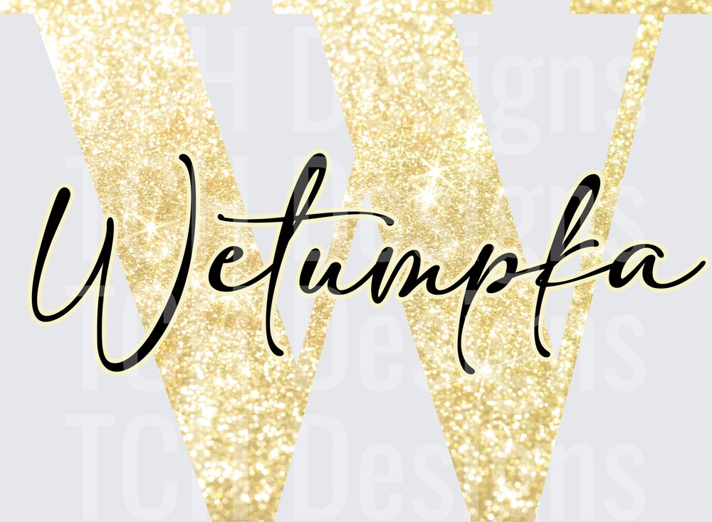 Wetumpka Gold Glitter Letter W Script Design
