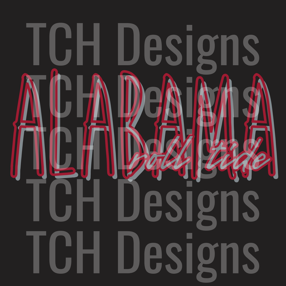 Alabama Roll Tide Crimson Neon Outline Layered Typography