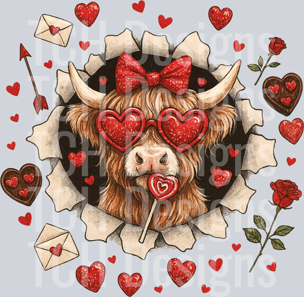Cute Valentine Highland Cow Front and Back PNG, Goose Front