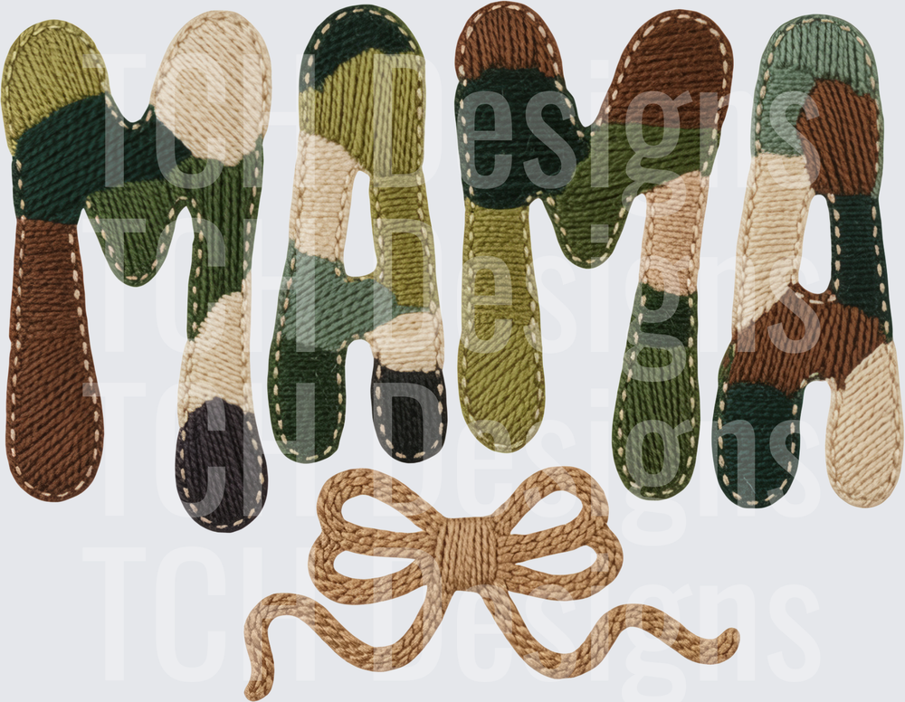 Camo Embroidered Mama Letters with Rope Bow