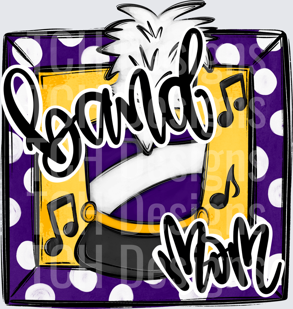 Band Mom Purple Gold Marching Hat Polka Dot Music Notes