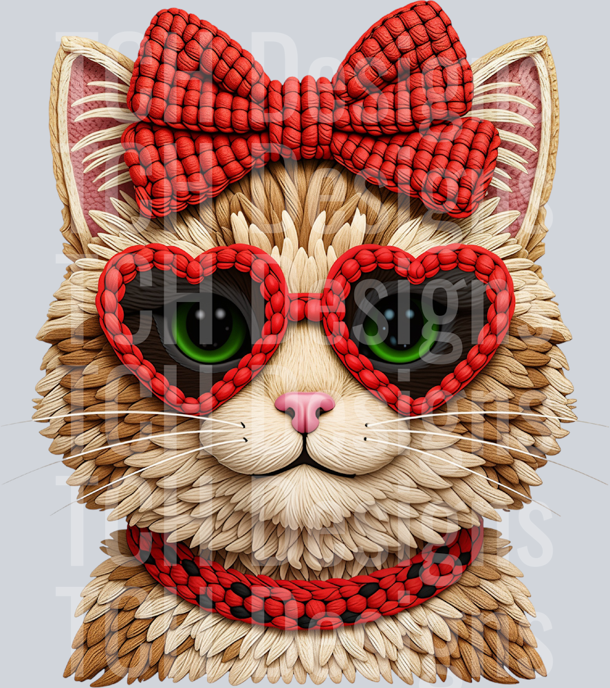 Yarn Crochet Cat Valentine's Day PNG