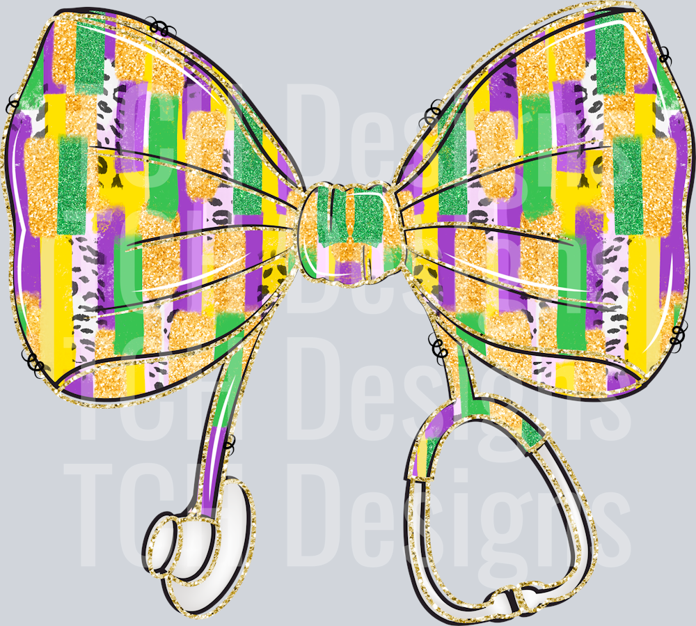 Mardi Gras Nurse Coquette Bow PNG
