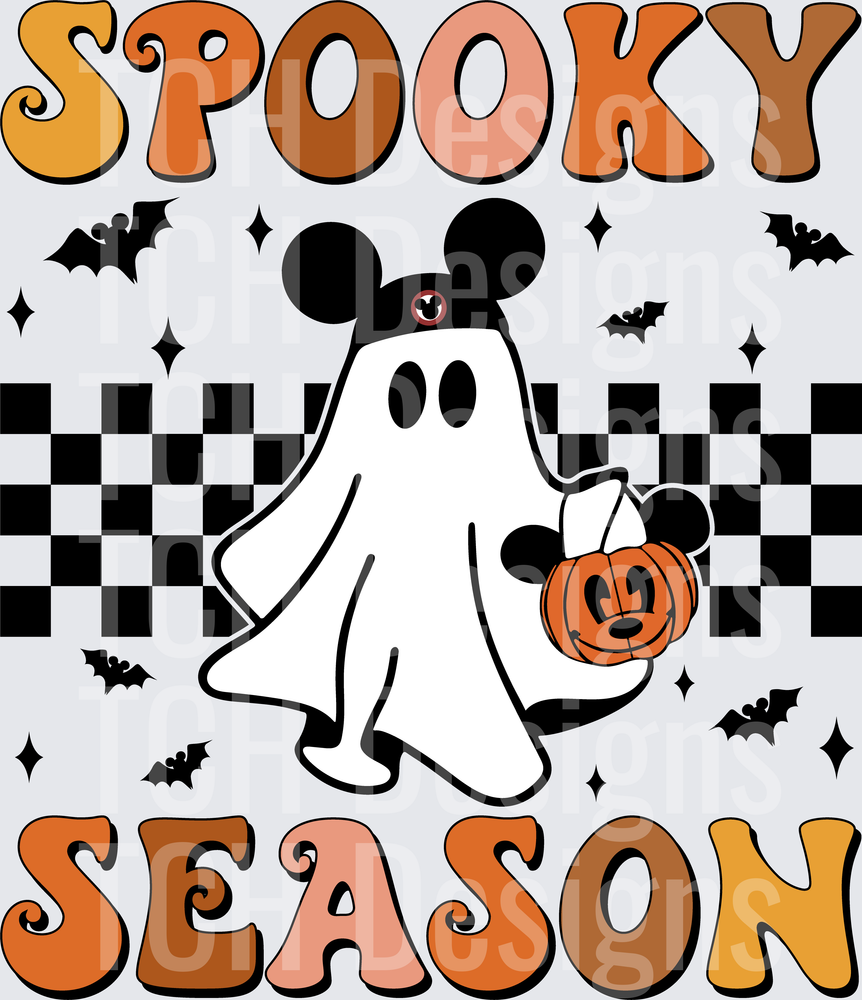 Spooky Season Mickey Mouse Ghost Halloween Retro Checkered