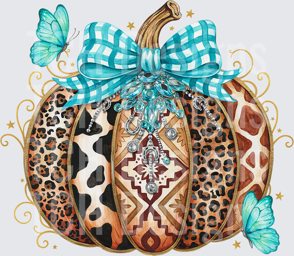 Boho Western Pumpkin Leopard Cowhide Aztec Teal Bow Butterfly