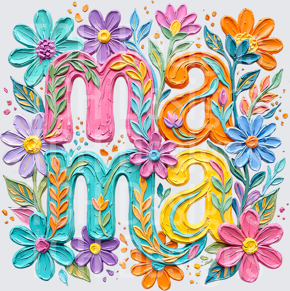 Colorful Floral Mama Letters with Vibrant Blooms and Leaves