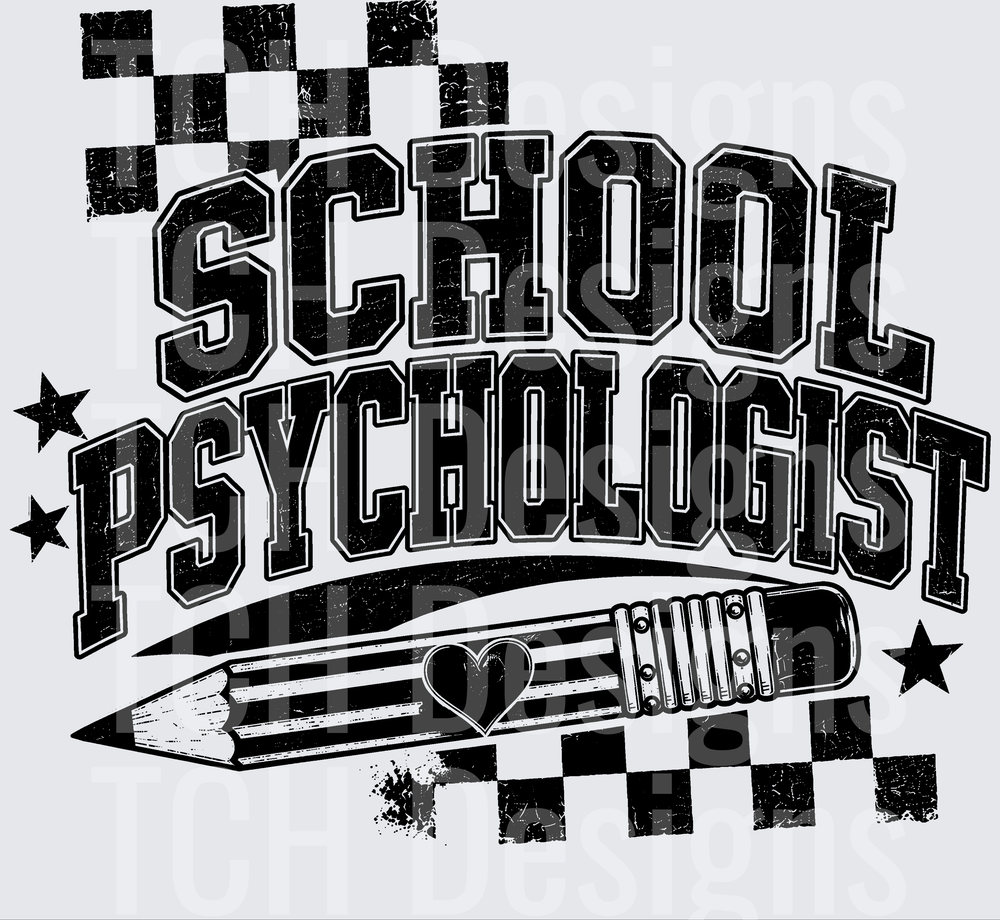 School Psychologist Vintage Grunge Pencil Checkered Stars