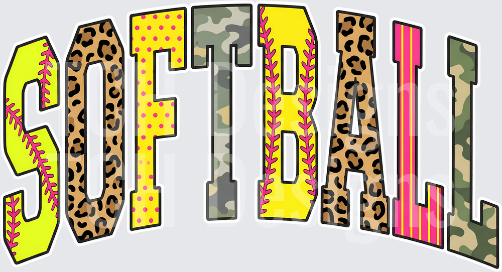 Softball Mixed Pattern Leopard Camo Neon Arched Letters