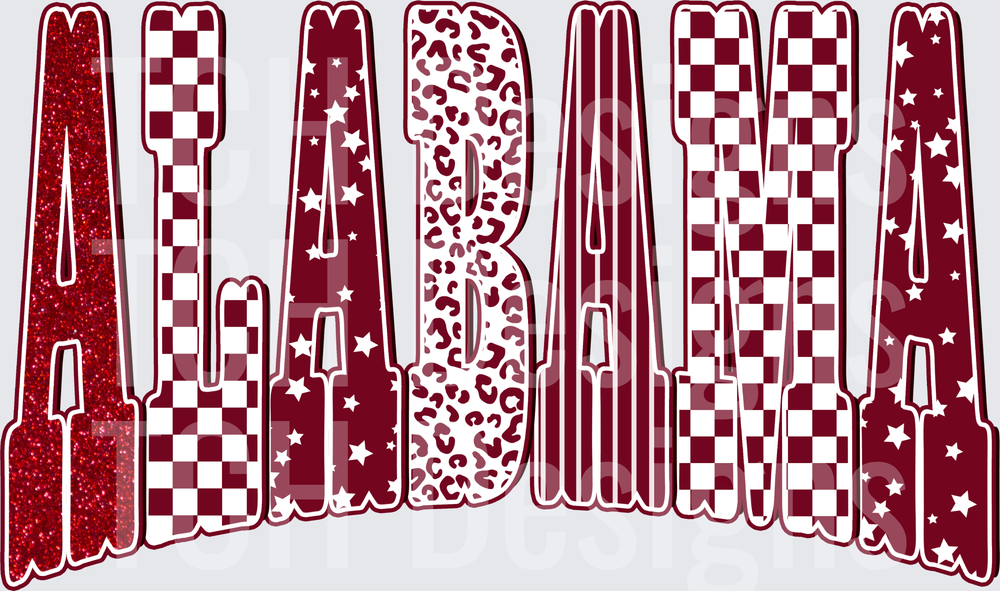 Alabama Crimson Mixed Pattern Bold Block Letters